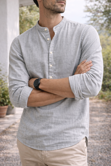 Henley Shirt Herren | Stehkragen & Knopfleiste in Grau