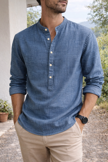 Henley Shirt Herren | Stehkragen & Knopfleiste in Blau