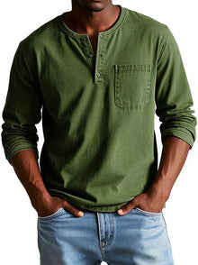 Liam – Langärmliges Henley-Shirt für Herren in Oliv