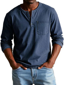 Liam – Langärmliges Henley-Shirt für Herren in Marineblau