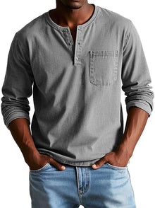 Liam – Langärmliges Henley-Shirt für Herren in Grau