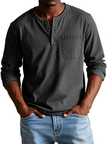 Liam – Langärmliges Henley-Shirt für Herren in Schwarz