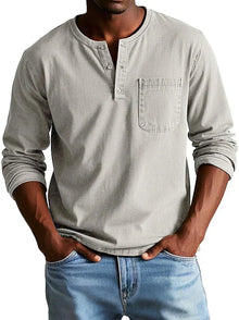 Liam – Langärmliges Henley-Shirt für Herren in Hellgrau