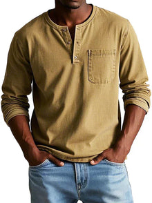 Liam – Langärmliges Henley-Shirt für Herren in Braun