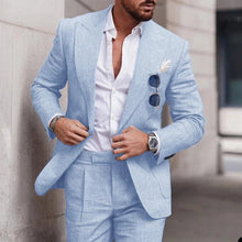 Herren Leinenanzug Slim Fit für den Sommer – Eleganter Hochzeitsanzug für besondere Anlässe in Himmelblau