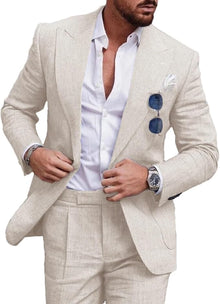 Herren Leinenanzug Slim Fit für den Sommer – Eleganter Hochzeitsanzug für besondere Anlässe in Beige