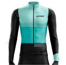 XTRIAT Herren Winter-Radtrikot | Fleece-Futter, warm und kältebeständig in aqua-blau/schwarze Ärmel