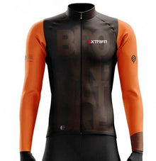 XTRIAT Herren Winter-Radtrikot | Fleece-Futter, warm und kältebeständig in braun/orange Ärmel