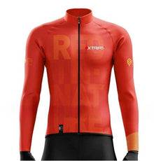 XTRIAT Herren Winter-Radtrikot | Fleece-Futter, warm und kältebeständig in rot/orange Details