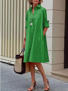 Kahleah – Elegantes Hemdkleid Mit Taschen in Grün