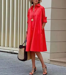Kahleah – Elegantes Hemdkleid Mit Taschen in Rot