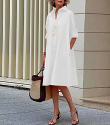 Kahleah – Elegantes Hemdkleid Mit Taschen in Weiß