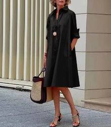 Kahleah – Elegantes Hemdkleid Mit Taschen in Schwarz