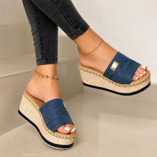 Camilla - Stilvolle hohe Keilsandalen in Blau