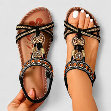 Eleanor - Elegante flache Sandalen mit glitzernden Details in Schwarz / Braun