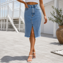 Jenna | Damen Rock Midi Schlitz Hohe Taille Elegant in Hellblau