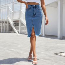 Jenna | Damen Rock Midi Schlitz Hohe Taille Elegant in Blau
