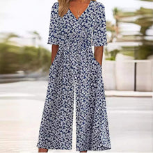 Jumpsuit Damen | Boho Blumenmuster, V-Ausschnitt & weites Bein in Weiß