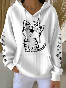 Kapuzenpullover Damen | Bequem & Vielseitig mit verspieltem Print in Weiß