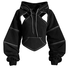 Kapuzenpullover Damen | Cropped & Cut-Out-Details in Schwarz