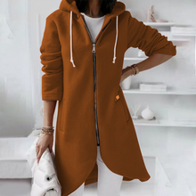 Kapuzenpullover Damen | Langer Schnitt & Reißverschluss in Dunkelbraun