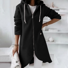 Kapuzenpullover Damen | Langer Schnitt & Reißverschluss in Schwarz