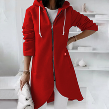Kapuzenpullover Damen | Langer Schnitt & Reißverschluss in Rot