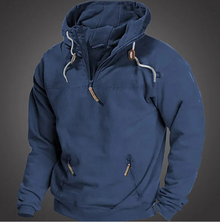 Kapuzenpullover Herren | Half-Zip & Zipptaschen in Blau