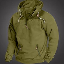 Kapuzenpullover Herren | Half-Zip & Zipptaschen in Grün