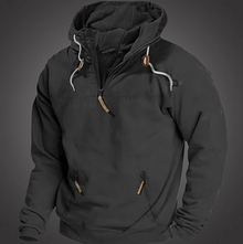Kapuzenpullover Herren | Half-Zip & Zipptaschen in Schwarz