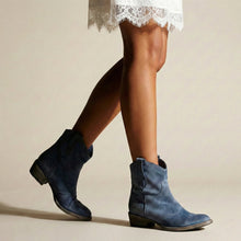 Ankle Boots für Damen mit flachem Absatz im Cowboy Stil in Blau