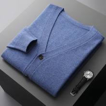 Klassischer Herren Knit Cardigan mit Knöpfen und V-Ausschnitt in Blau