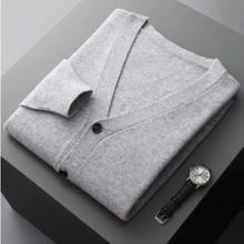 Klassischer Herren Knit Cardigan mit Knöpfen und V-Ausschnitt in Grau