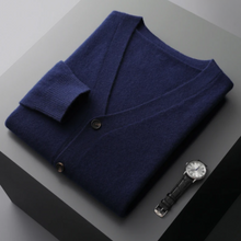Klassischer Herren Knit Cardigan mit Knöpfen und V-Ausschnitt in Navy