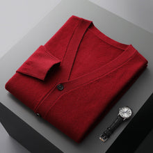Klassischer Herren Knit Cardigan mit Knöpfen und V-Ausschnitt in Rot