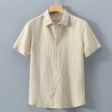 Kurzarmhemd Herren | Slim Fit mit Strukturgewebe & Knopfleiste in Beige