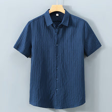 Kurzarmhemd Herren | Slim Fit mit Strukturgewebe & Knopfleiste in Marineblau
