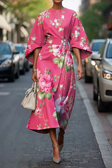 Alina – Elegantes Midikleid mit Blumenmuster für Damen in Rosa