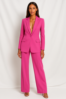 Damen Doppelreihiger Schmaler Business Hosenanzug in Rosa