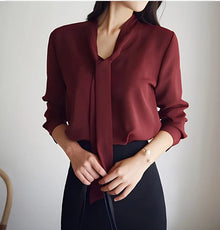 Langarm Bluse Damen | Schleifenkragen & Elegant in Rot