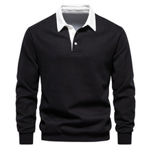 Langarm Poloshirt Herren | Kontrastkragen & Bequem in Schwarz