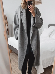 Langer Mantel Damen | Elegant & Warm im Oversized-Look in Grau