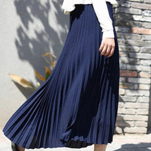 Damen Hoher Taille Plissierter Midirock in Dunkelblau