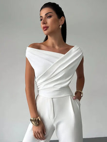Luisa – Elegante Bluse mit drapierten Schultern für Damen in Weiß