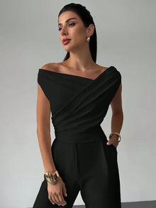 Luisa – Elegante Bluse mit drapierten Schultern für Damen in Schwarz