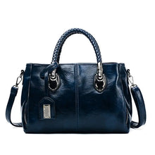 Amory | modische Lederhandtasche in Blaue Farbe