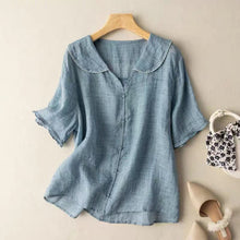 Damen Vintage Bluse mit Knopfdetail und femininem Schnitt in Blau