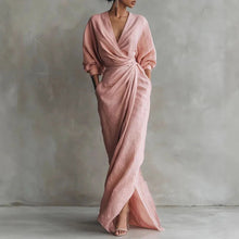Maxi Kleid Damen | Wickelkleid & V-Ausschnitt – Elegantes Drapierungskleid in Rosa