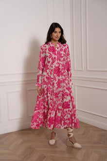 Maxikleid Damen | Florales Muster & Romantischer Boho-Stil in Dunkelrosa
