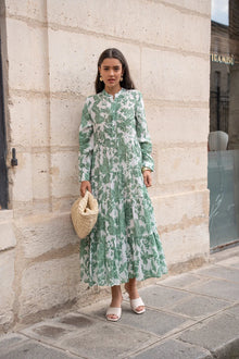 Maxikleid Damen | Florales Muster & Romantischer Boho-Stil in Grün